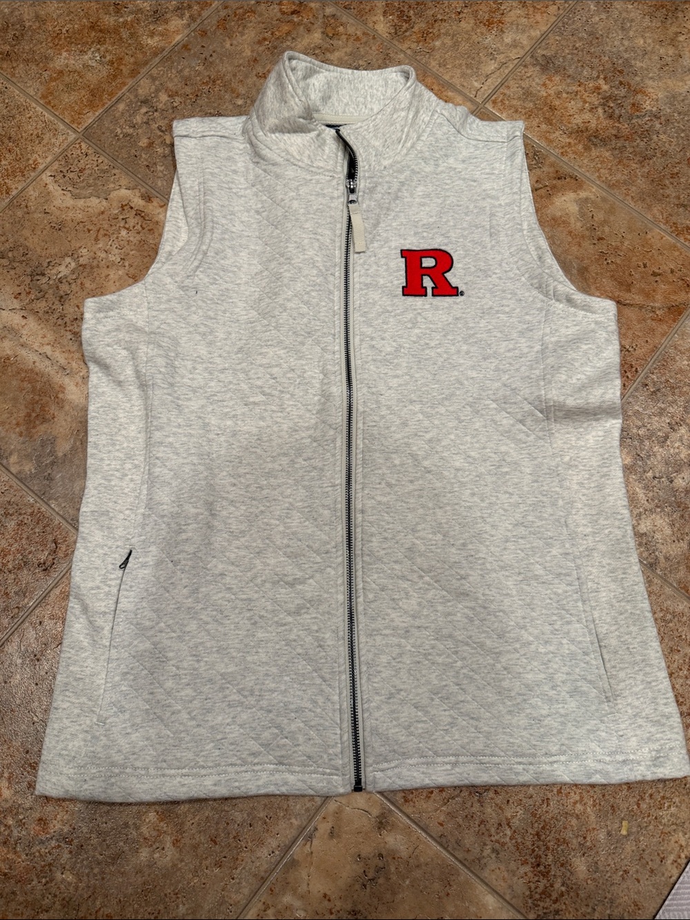 Heather Gray Quilted Vest with Red Rutgers 'R' Patch